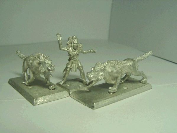 Ral Partha Barbarian Empire Savage Tracker and 2 War Beasts