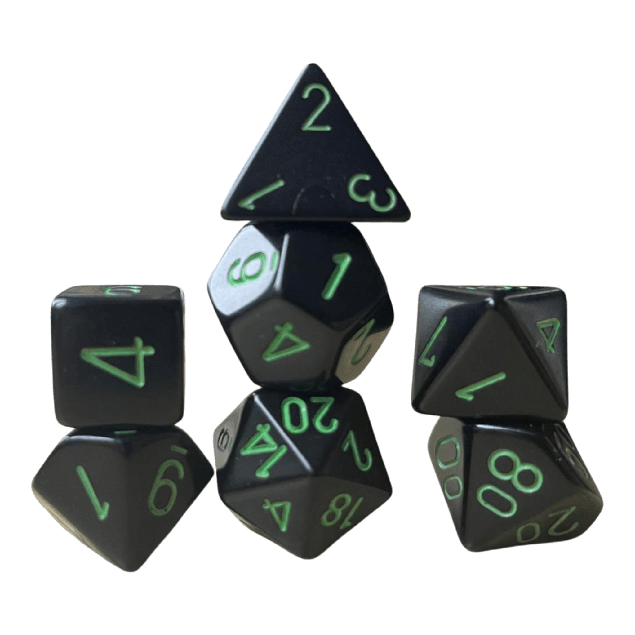 Chessex Chessex Opaque Black/Green 7er Set