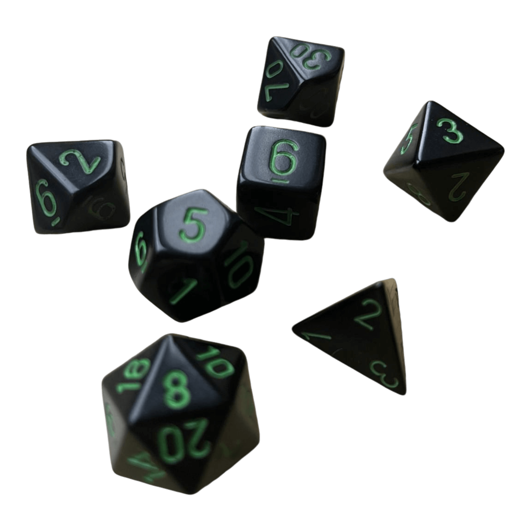 Chessex Chessex Opaque Black/Green 7er Set