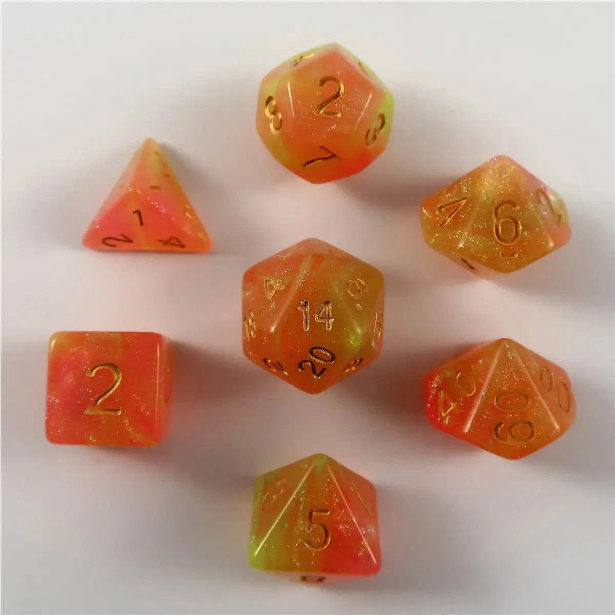 Waerfel Stube Shimmer Dice orange-yellow Set