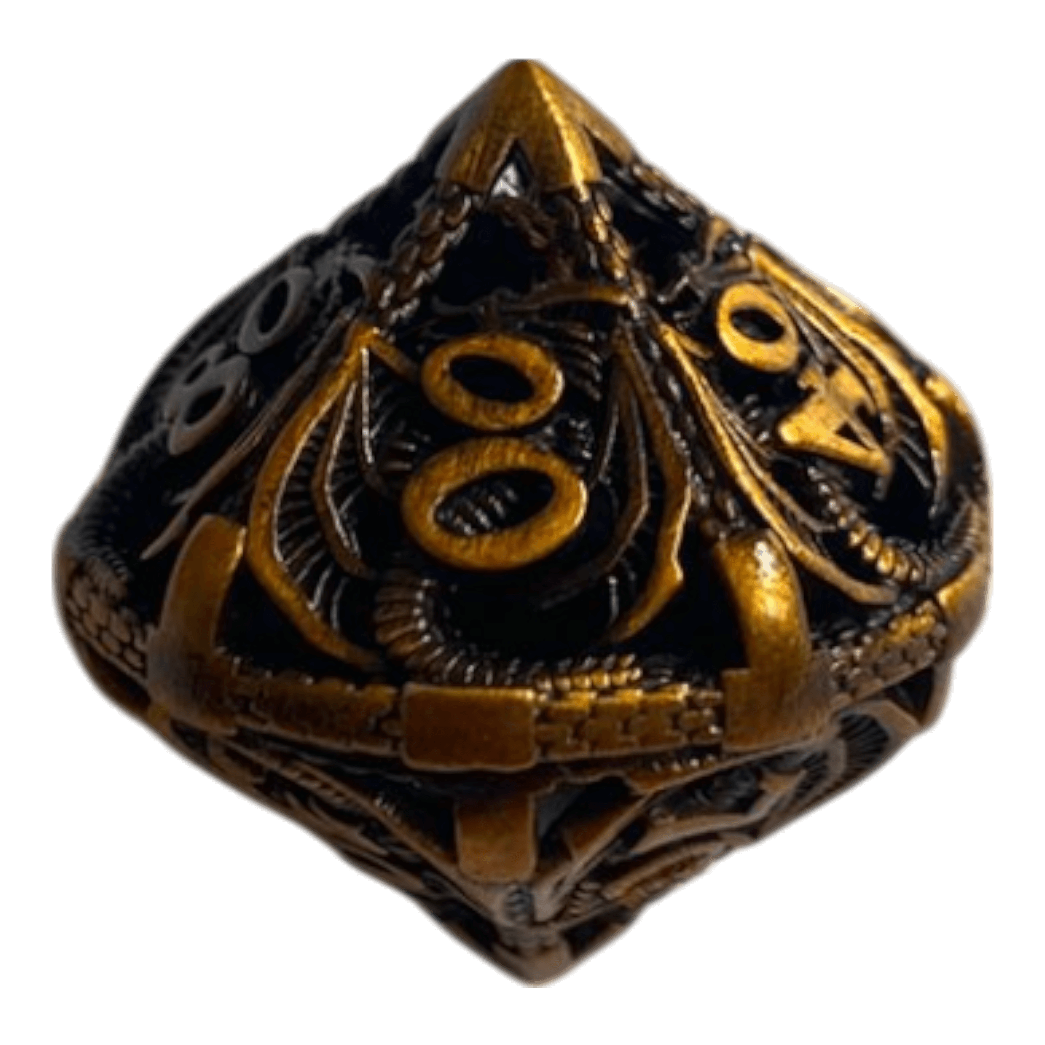 Würfel Stube W10-0 Metallwürfel mit fliegenden Drachen - Gold  - 18mm