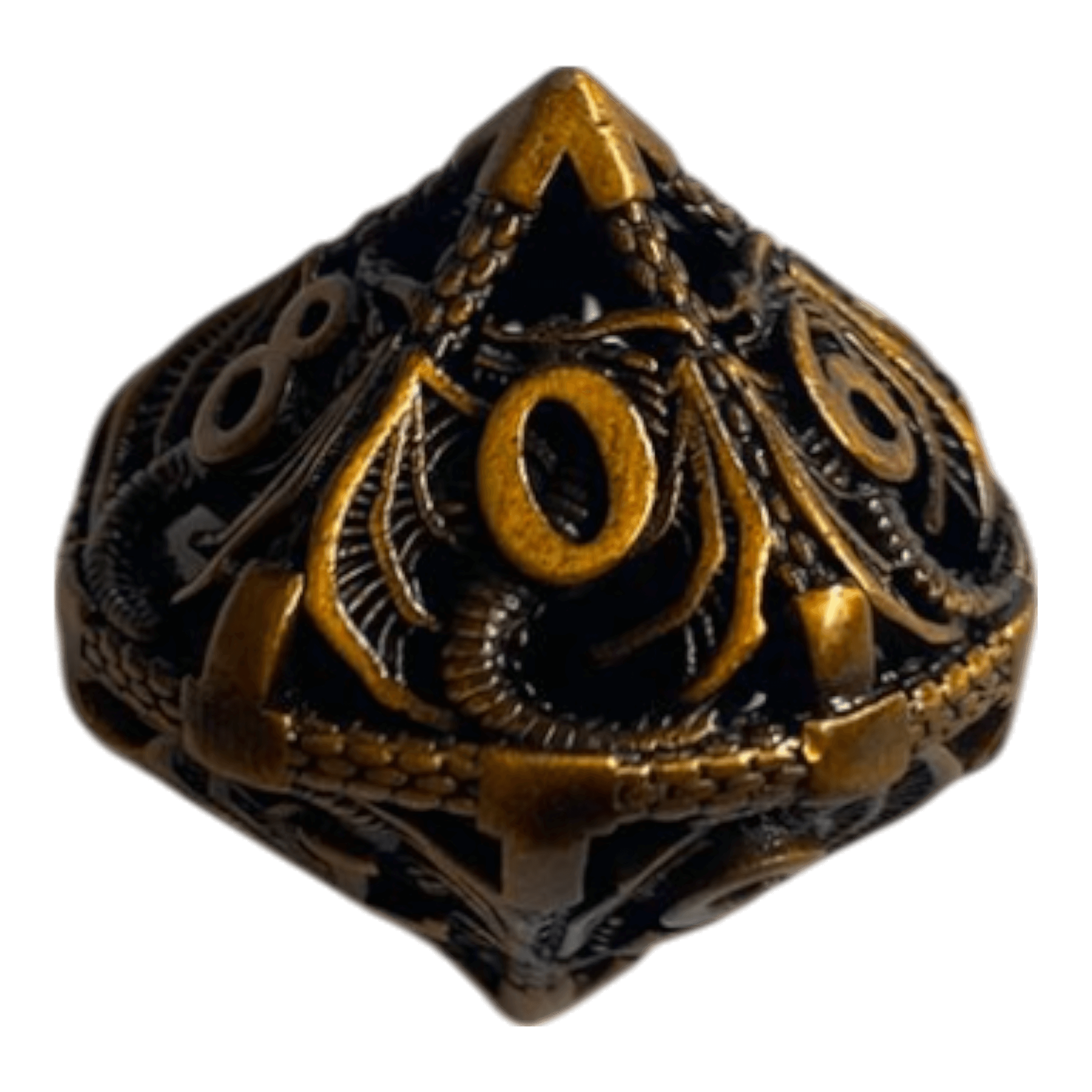 Würfel Stube W10 Metallwürfel mit fliegenden Drachen - Gold  - 18mm