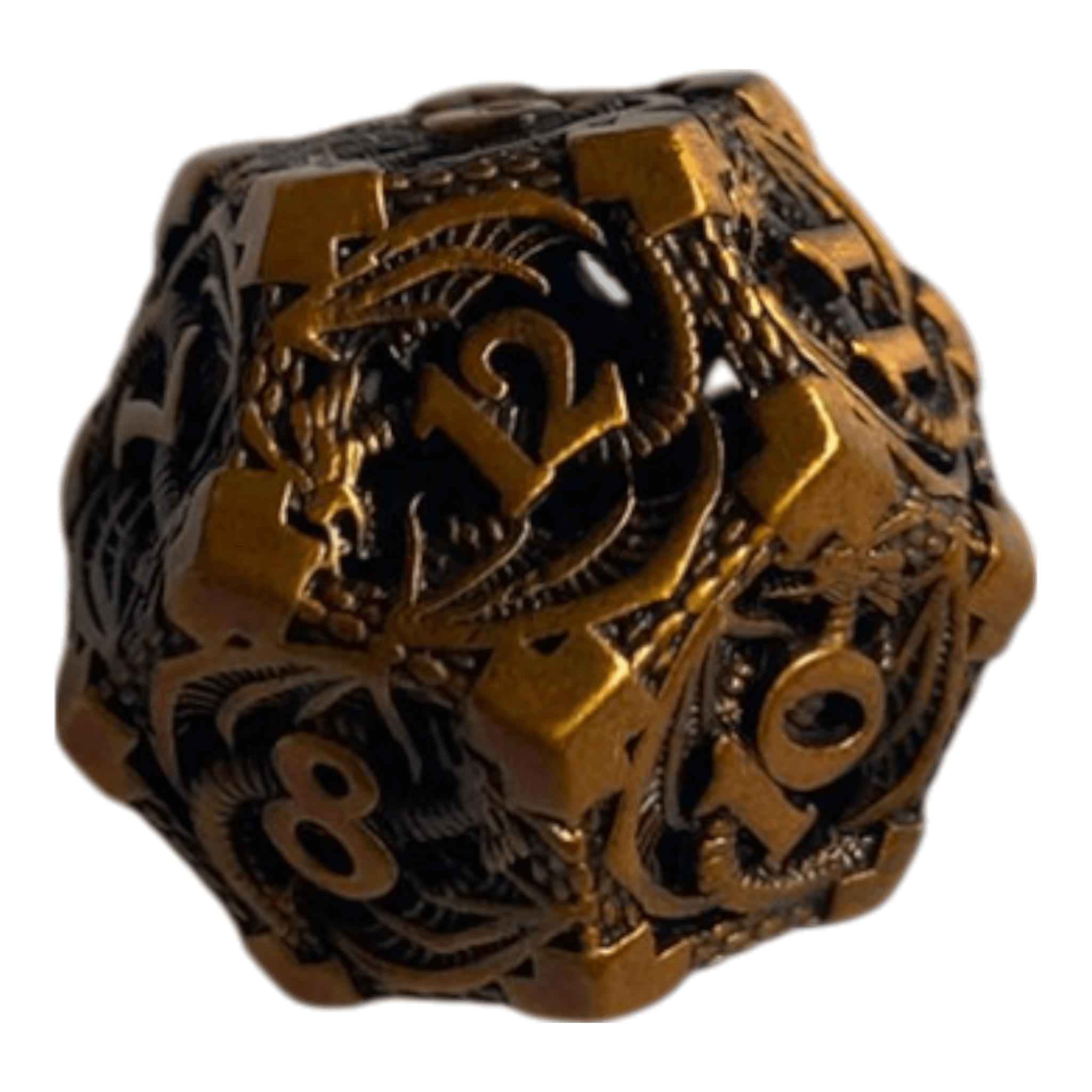 Würfel Stube W12 Metallwürfel mit fliegenden Drachen - Gold  - 18mm