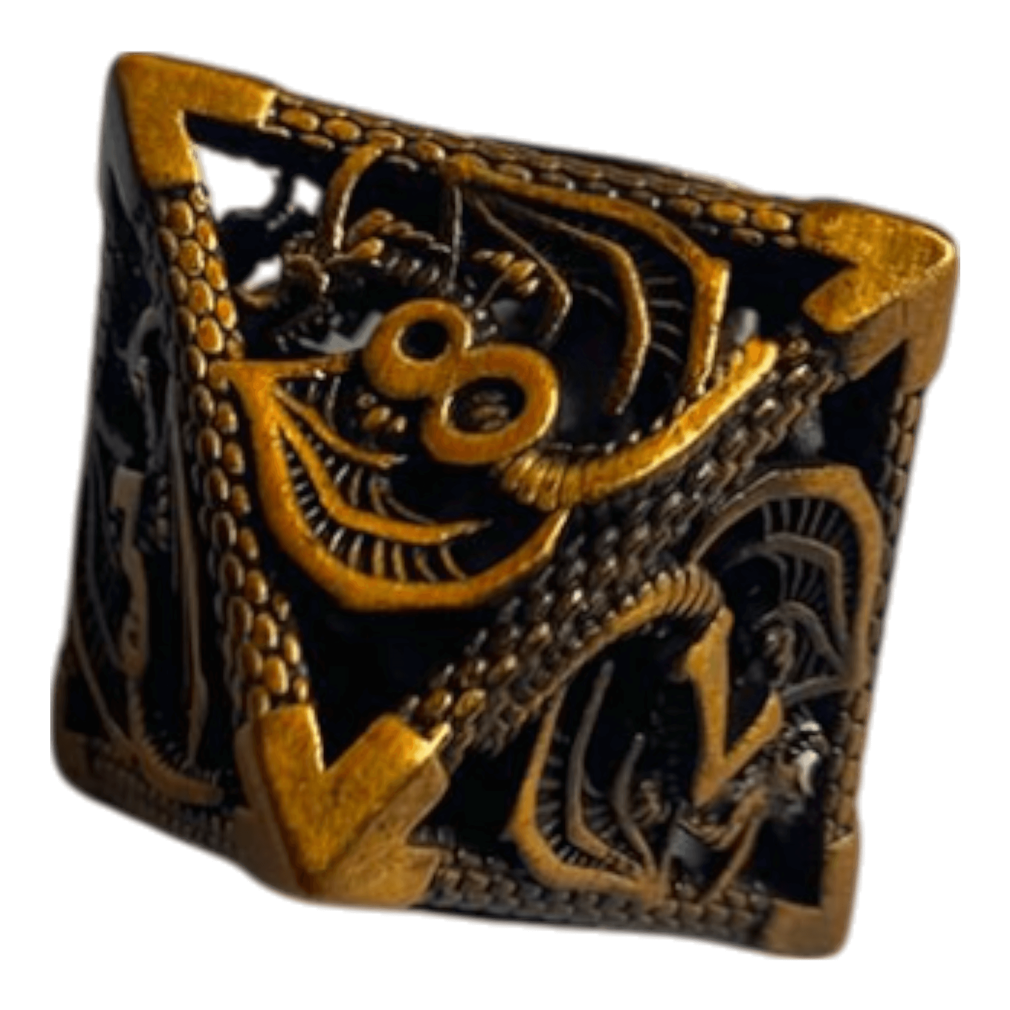 Würfel Stube W8 Metallwürfel mit fliegenden Drachen - Gold  - 18mm