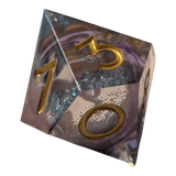 Glitzerwürfel mit flüssigem Kern – Türkis/Lila/Gold 7er Set (18mm)