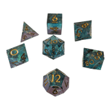 Schimmernde Würfel – Türkis/Lila/Gold 7er Set (18 mm)