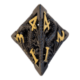 Metallwürfel mit fliegenden Drachen - Schwarz/Gold - 18mm Set