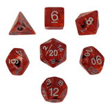 Glitzer Augapfel Würfelset – Rot/Transparent (7er Set)