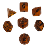 Translucent Honey/Black – Honigfarbenes Würfelset mit schwarzen Zahlen (7er Set)