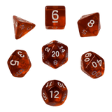 Transparentes Würfelset – Orange/Rot (7er Set)