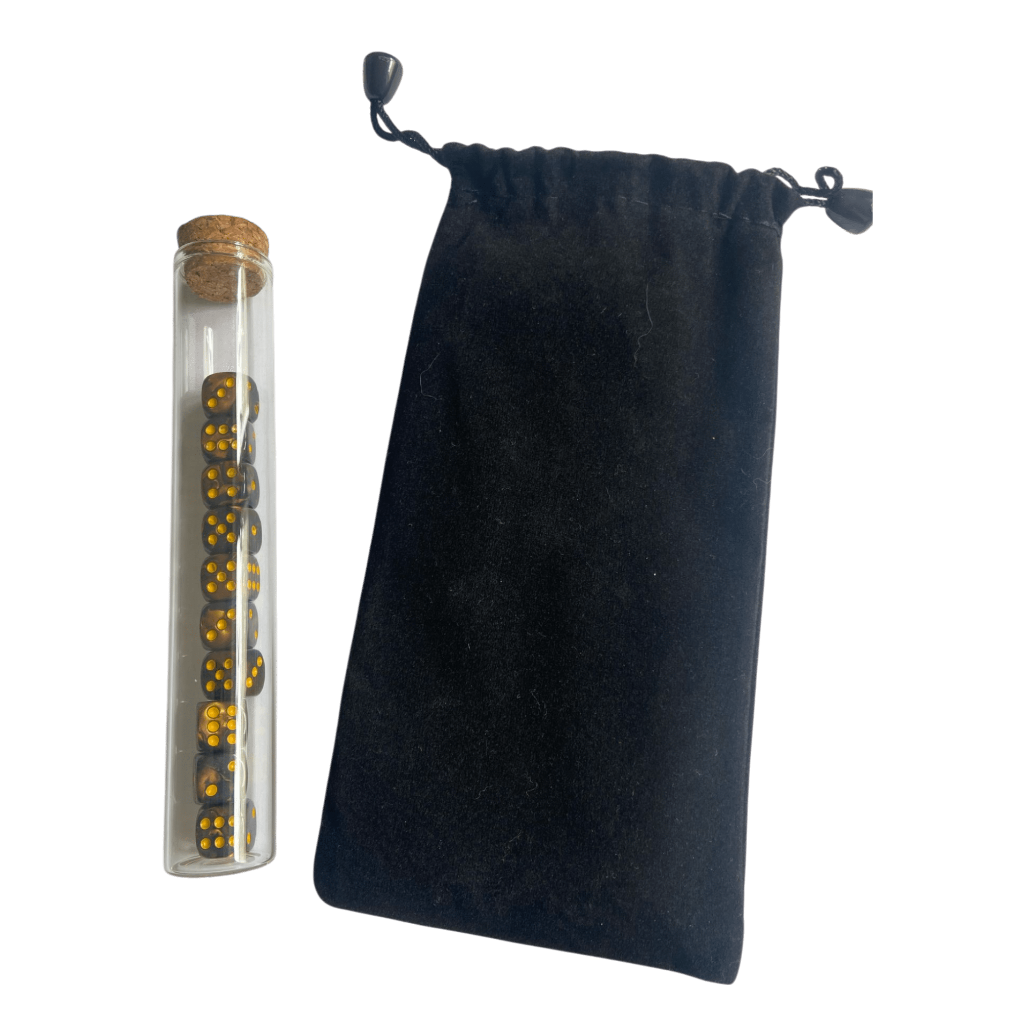 Würfel Stube 12mm Würfel Gold/Schwarz Marmoriert mit Punkten aus Glasflasche + Aufbewahrungsbeutel (Kopie)