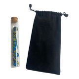 12mm Würfel Blau/Schwarz Marmoriert mit Punkten aus Glasflasche + Aufbewahrungsbeutel