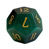 Green Cat's Eye / Emerald Green Dice - Edelsteinwürfel Set | Grün & Gold