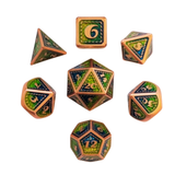 Metall Würfelset "Emerald Dragon Scale" | Roségold Grün-Blau | 7er RPG Würfelset