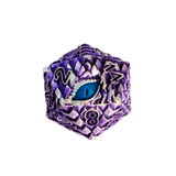 Dragon Scale Metallwürfel Set Lila – 7-teiliges RPG Würfelset mit Drachenauge