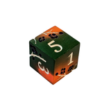 Metallwürfel Set Grün-Orange mit Blüten | 7-teiliges Würfelset