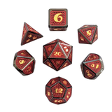 Metall Würfelset "Obsidian Dragon Scale" | Schwarz-Rot | 7-teiliges RPG Würfelset