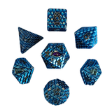 Dragon Scale Metallwürfel Set Blau – 7-teiliges RPG Würfelset mit Drachenauge
