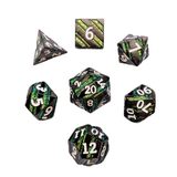 Metall Würfelset mit Glitzer-Streifen (Schwarz/Grün) | 7er Set