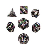 Regenbogen Metall Würfelset mit Glitzer-Streifen (Rainbow) | 7er Set