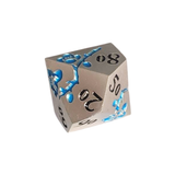 Metall Würfelset "Blue Blossom" – Silber mit blauen Blüten | 7-teiliges RPG Würfel Set