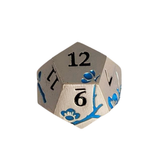 Metall Würfelset "Blue Blossom" – Silber mit blauen Blüten | 7-teiliges RPG Würfel Set