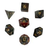 Dragon Blood Dice / Bloodstone Edelstein Würfelset | Schwarz/Rot mit goldenen Zahlen
