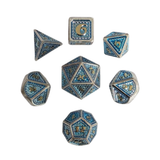 Metall Würfelset "Frost Dragon Scale" | Silber Blau | 7er RPG Würfelset
