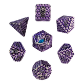 Dragon Scale Metallwürfel Set Lila – 7-teiliges RPG Würfelset mit Drachenauge