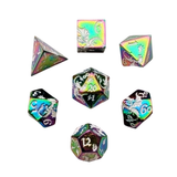Metall Würfelset mit Drachenmotiv (Rainbow) | 7er Set
