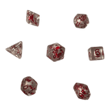 Transparente Würfel mit Totenkopf & roten Ziffern - Bluttropfen Set
