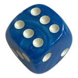 W6 Perlmuttwürfel in Blau mit weißen Augen
