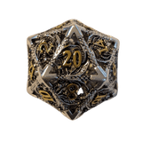 Metallwürfel mit fliegenden Drachen - Silber/Gold - 18mm Set