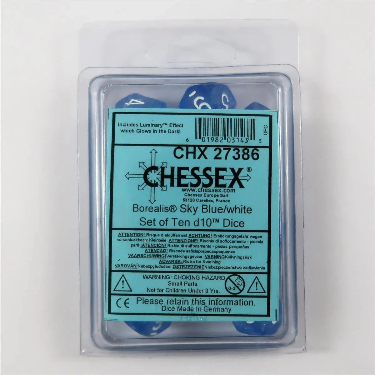 Chessex Borealis Sky Blue luminary 10 x W10 Set