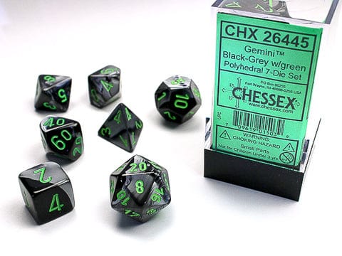 Chessex Chessex Gemini Black-Green/Gold 7er Set