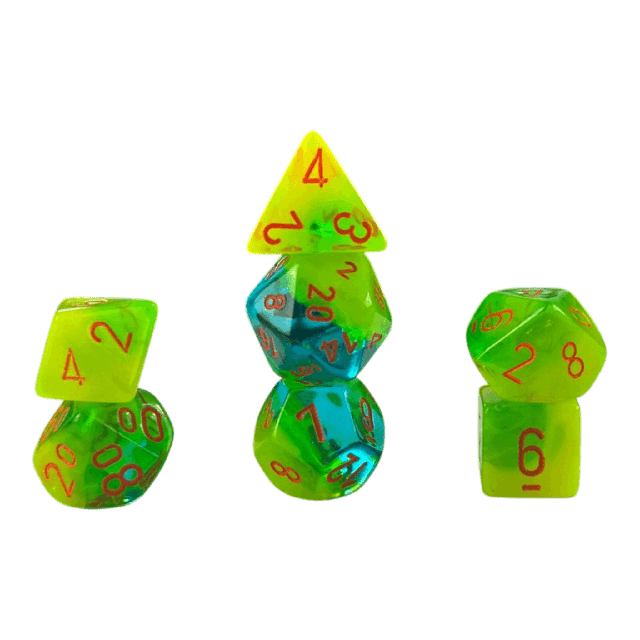 Chessex Chessex Gemini Plasma Green/Teal/Orange 7er Set