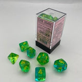 Chessex Chessex Gemini Translucent Green-Teal/Yellow 7er Set