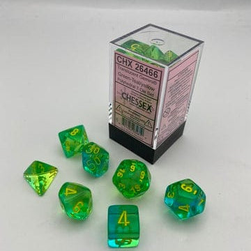 Chessex Chessex Gemini Translucent Green-Teal/Yellow 7er Set