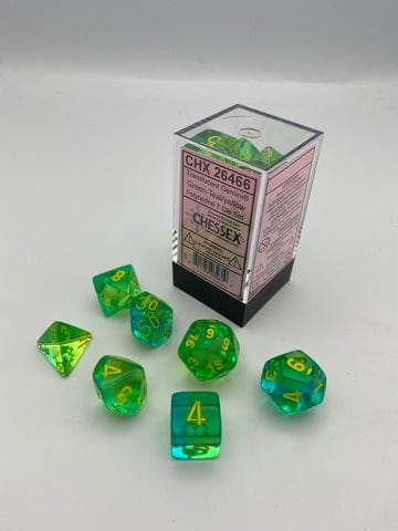 Chessex Chessex Gemini Translucent Green-Teal/Yellow 7er Set