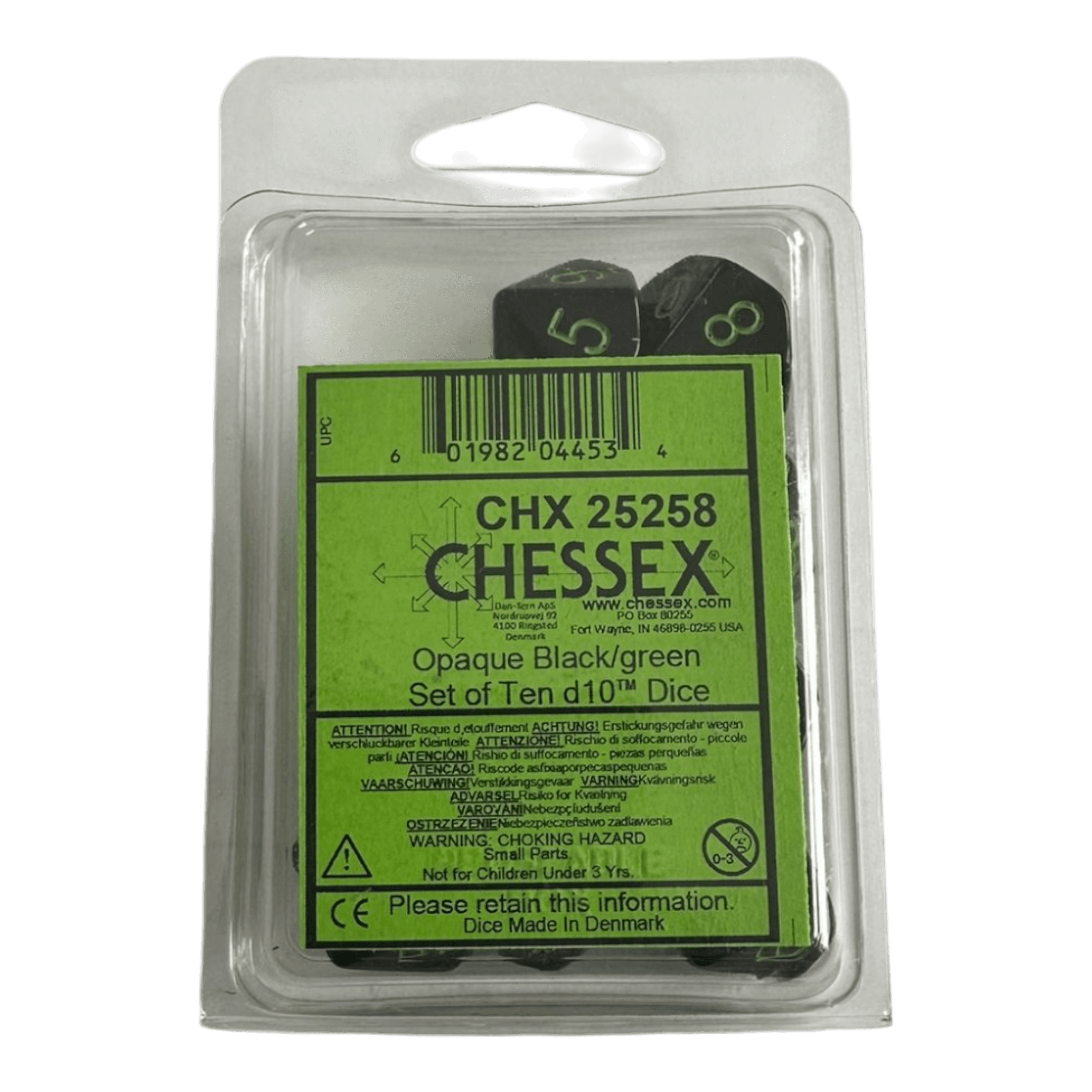 Chessex Chessex Opaque Black Green 10 x W10 Set