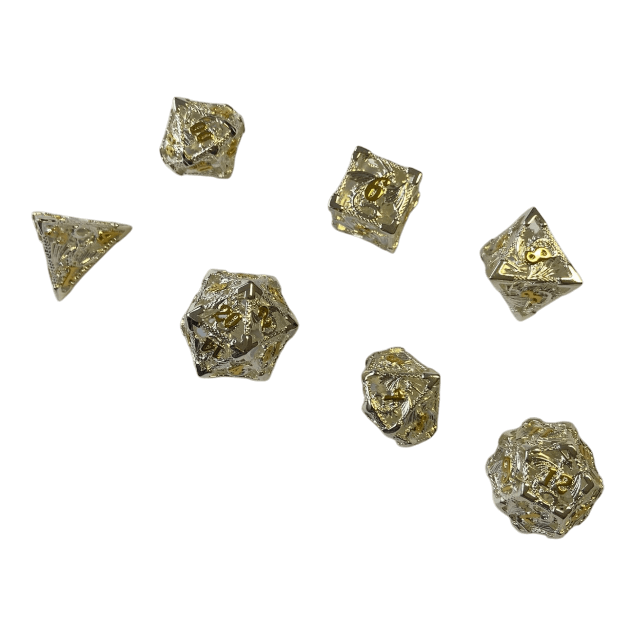 Würfel Stube Drachenwürfel-Set (Silber mit goldenen Nummern) - 18mm