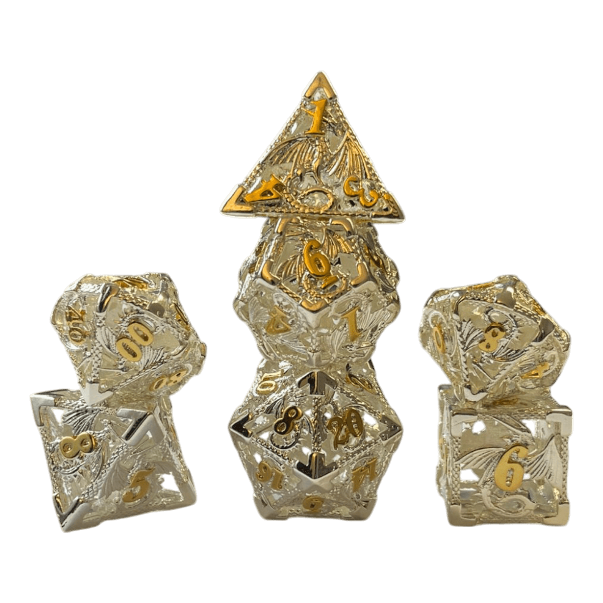 Würfel Stube Drachenwürfel-Set (Silber mit goldenen Nummern) - 18mm