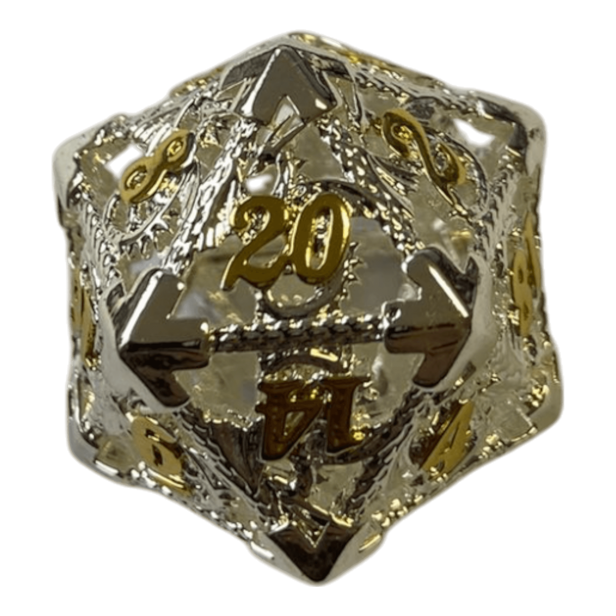 Würfel Stube Drachenwürfel W20 (Silber mit goldenen Nummern) - 18mm