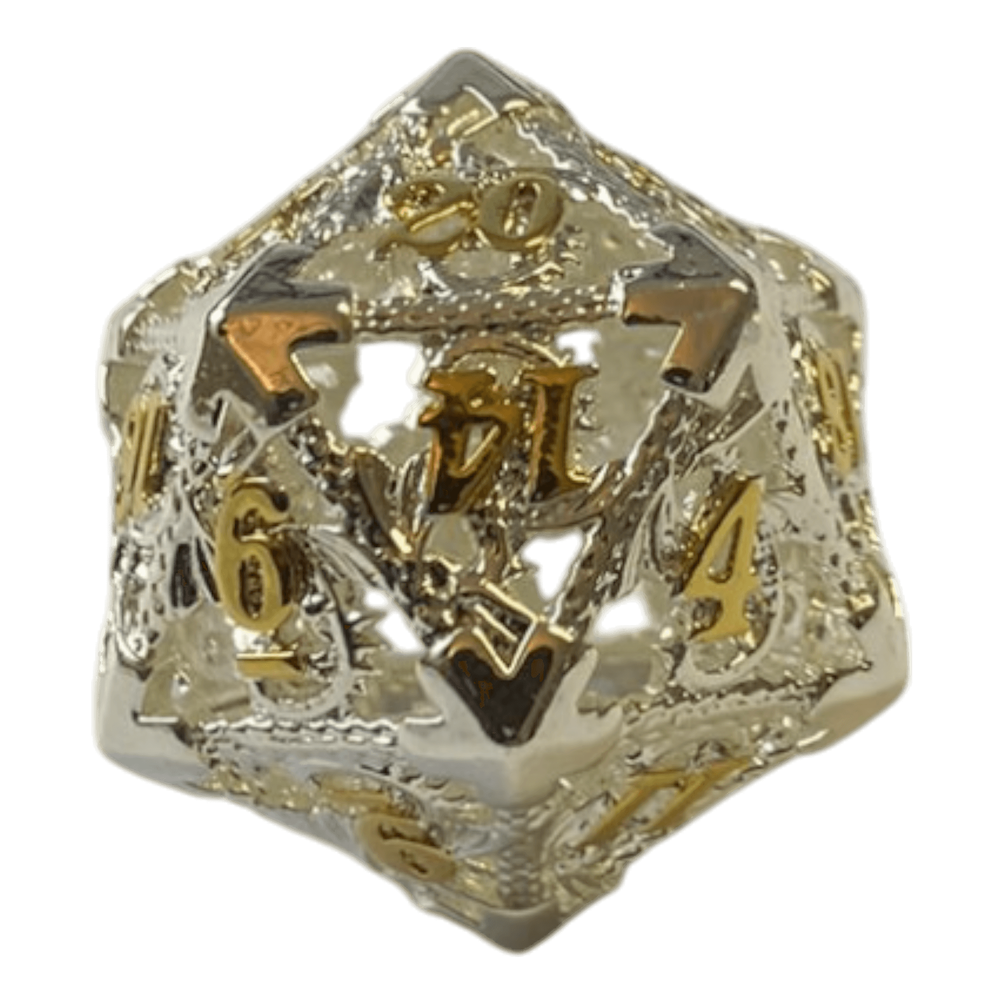 Würfel Stube Drachenwürfel W20 (Silber mit goldenen Nummern) - 18mm