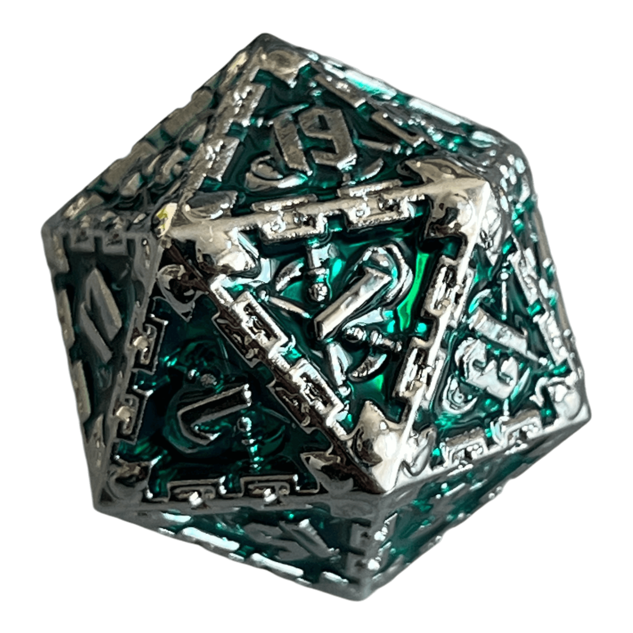 Würfel Stube Grim Reaper Metallwürfel (silber/grün) W20
