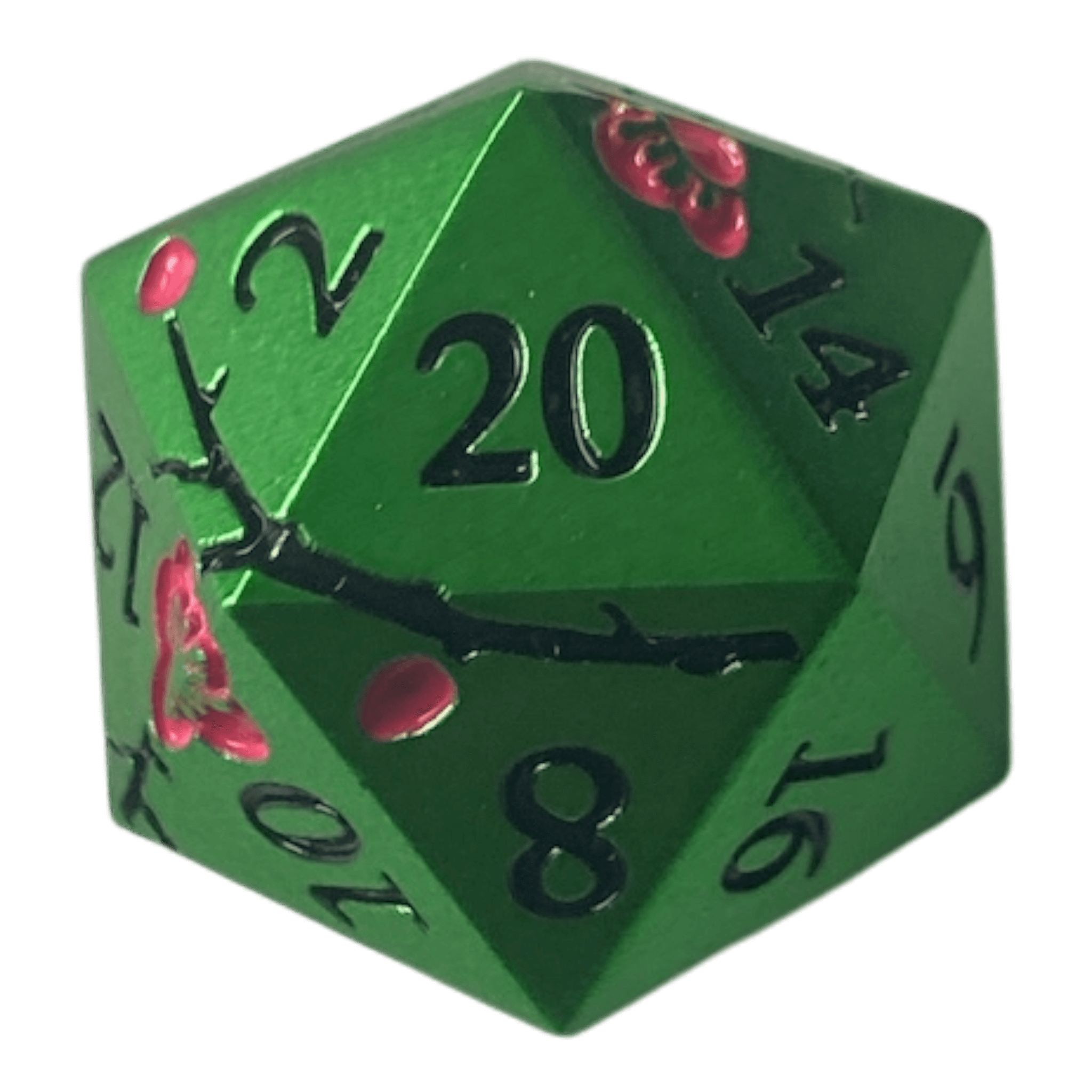 Würfel Stube Grüne Metallwürfel mit pinken Magnolien Blüten W20