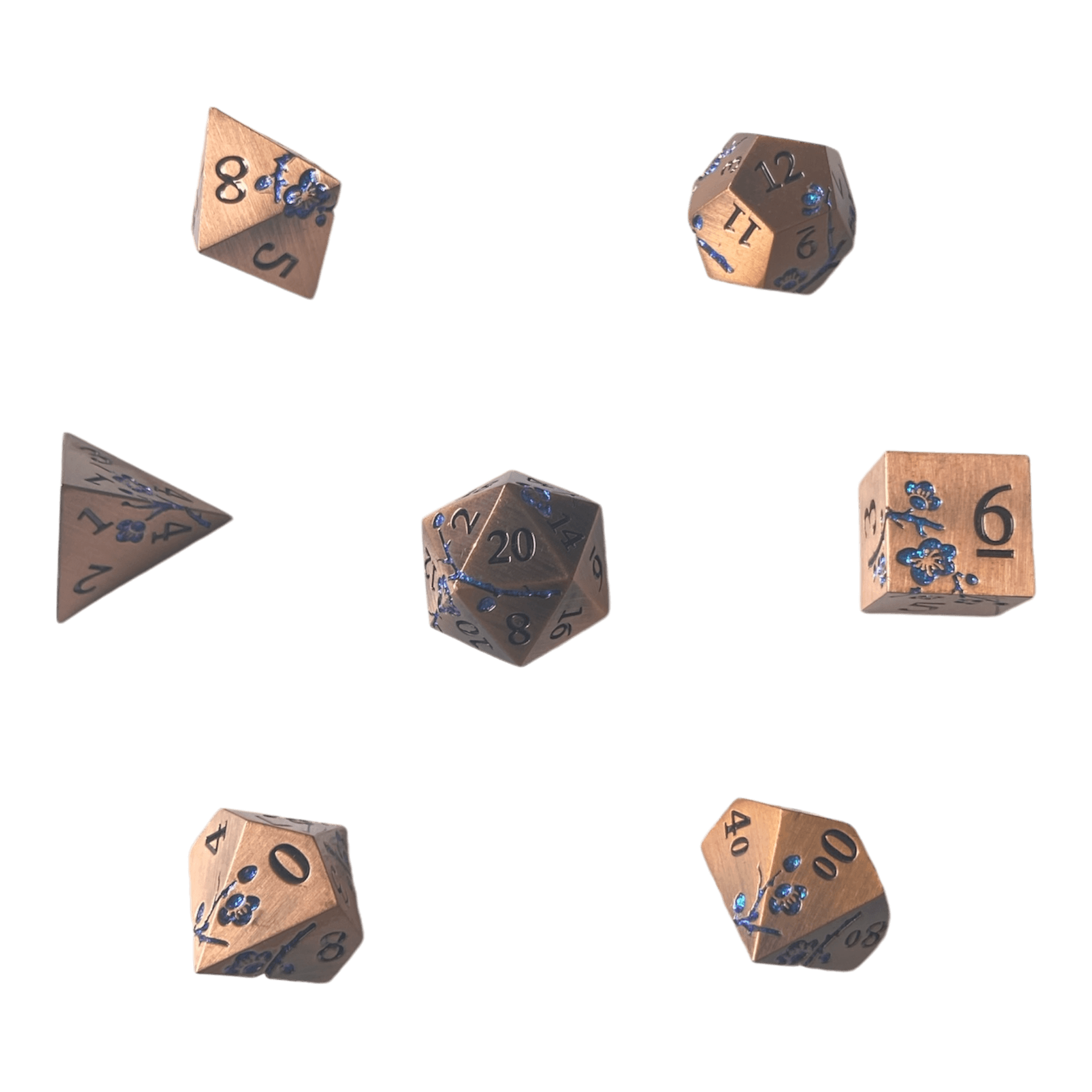 Würfel Stube Kupfer Metallwürfel mit blauen Magnolien Blüten Set