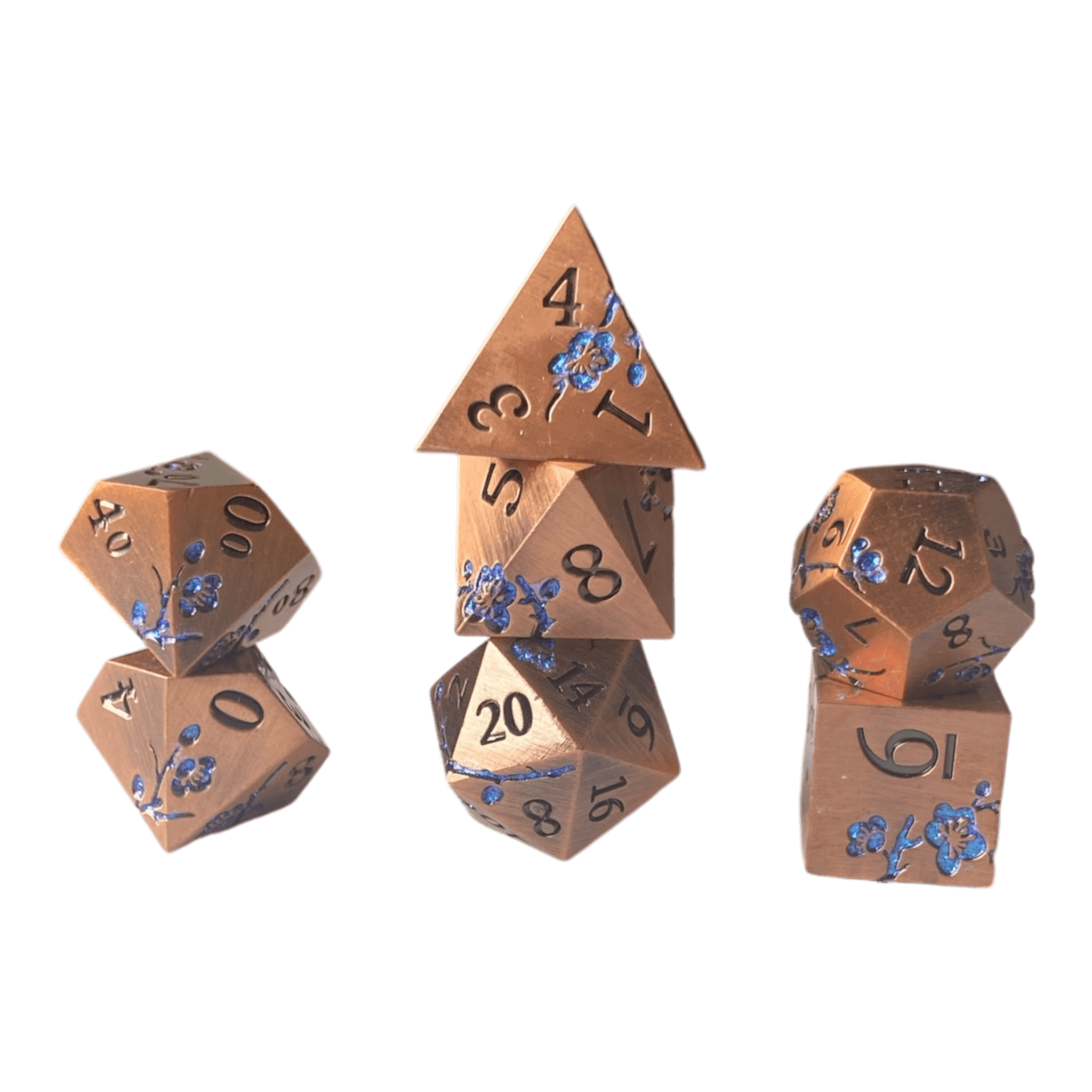 Würfel Stube Kupfer Metallwürfel mit blauen Magnolien Blüten Set