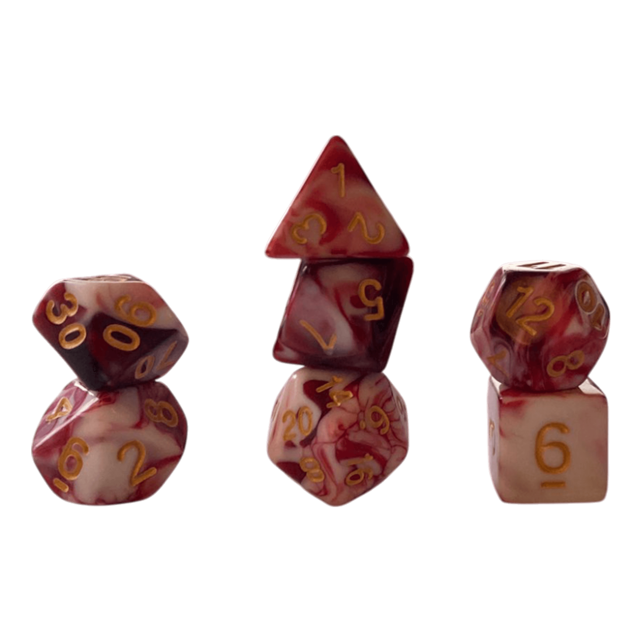 Würfel Stube Marmorierte Würfel 7er Set in Rot / Weiß - 16mm