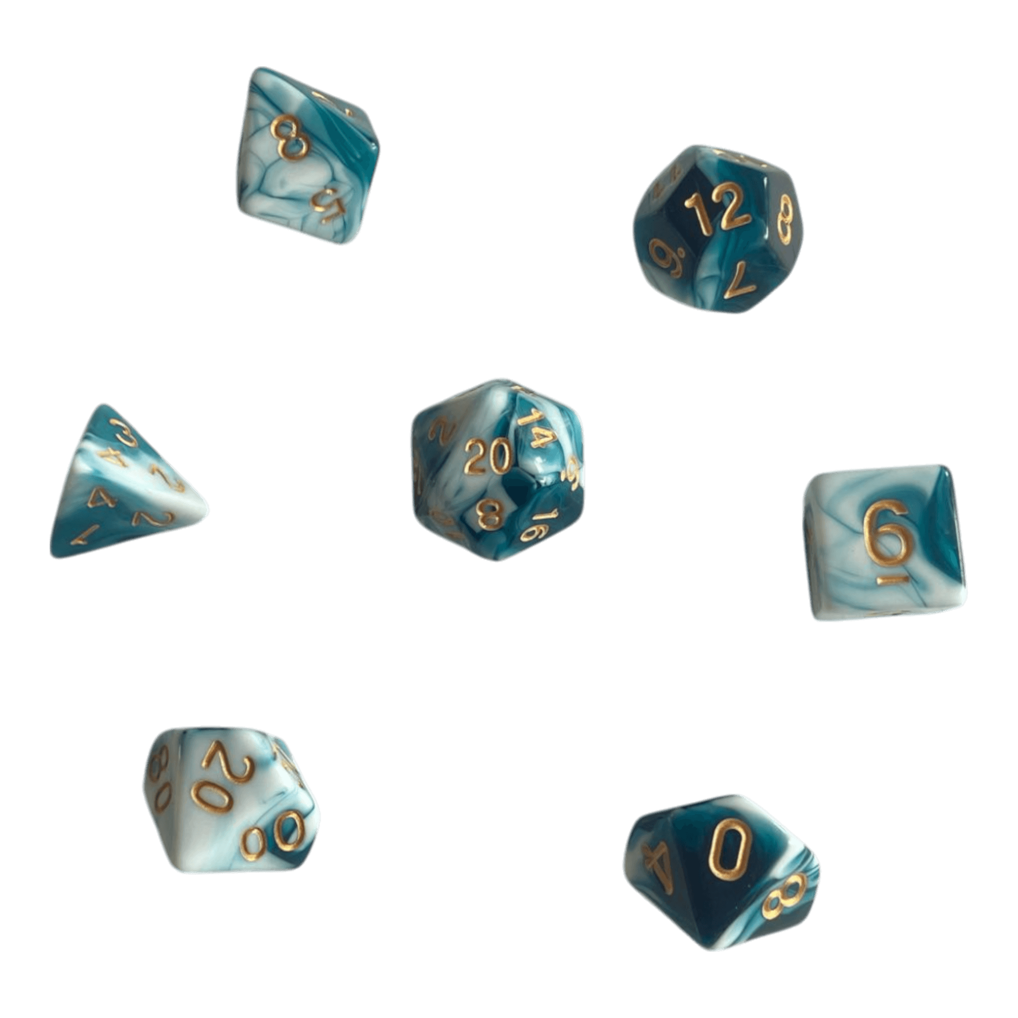 Würfel Stube Marmorierte Würfel 7er Set in Schwarz-Grün-Weiß mit goldenen Zahlen